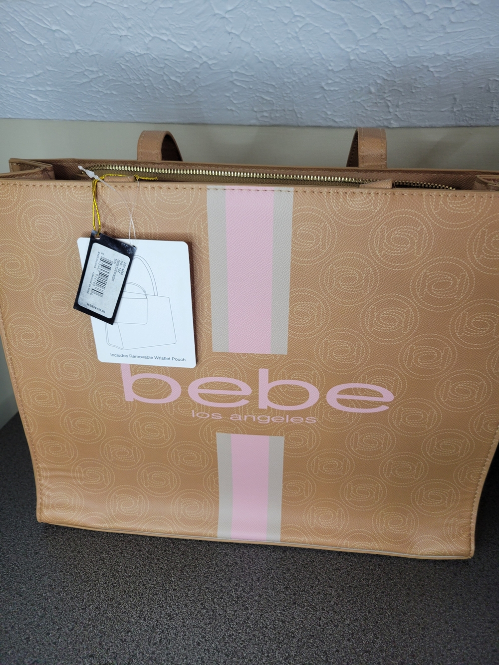 bebe Brown & Pink Tote Bag-includes Removable Wristlet Pouch